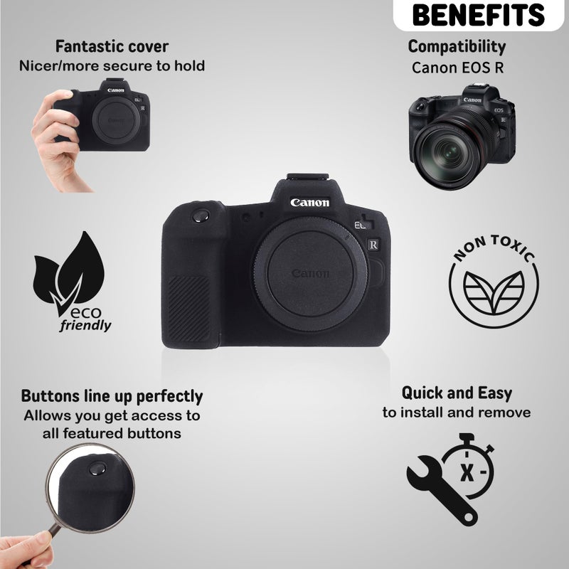 STSEETOP Camera Case for Canon EOS R - Protective Silicone DSLR Skin Cover, Detachable Cage, Shockproof, Dustproof (Black) - Image 2